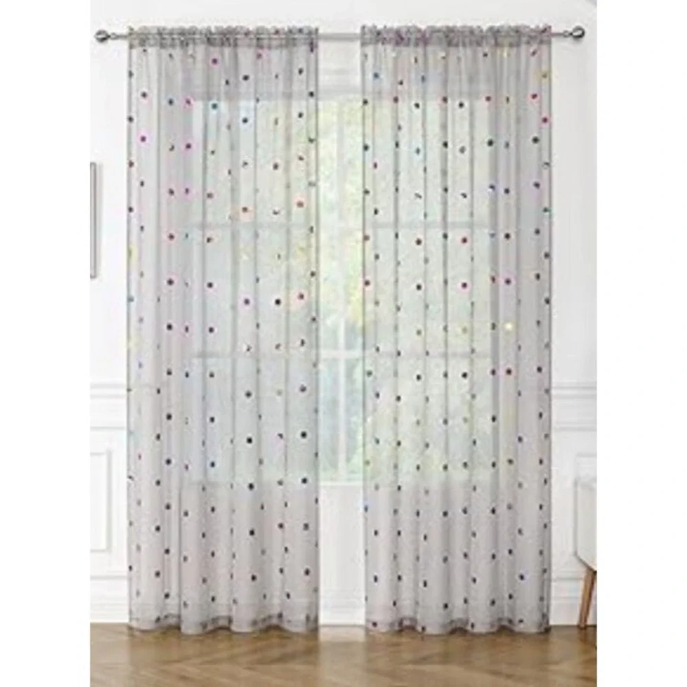 Urban Lotus Polka Dot Gray Sheer Curtains 54